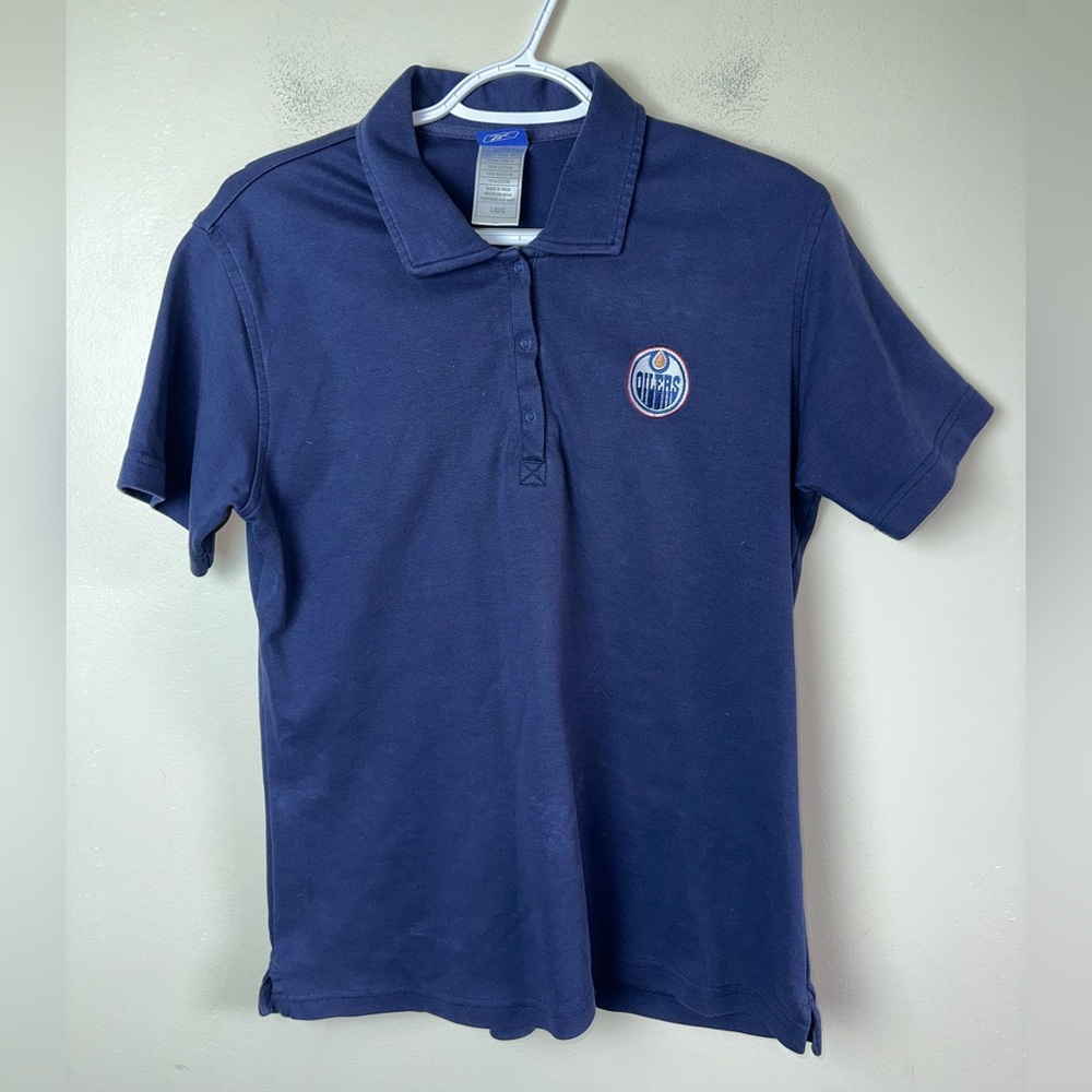 RBK Oilers Size L Navy Blue Polo Shirt